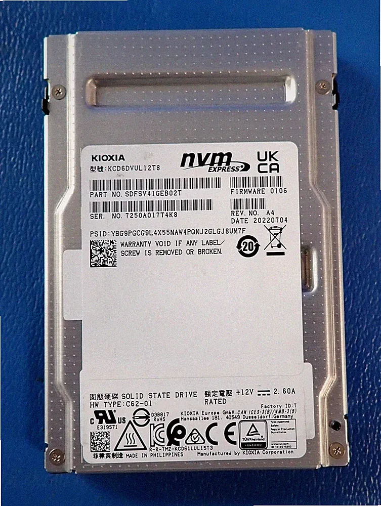 KIOXIA KCD6DVUL12T8 12.8 TB 2.5" NVMe PCIe 4.0 SSD | 96 - 98% Health