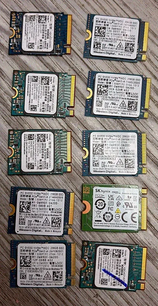 LOT OF 10 Pcs! Mixed Brands, 256GB M.2 NVMe SSD Drive 2230 TESTED GOOD!