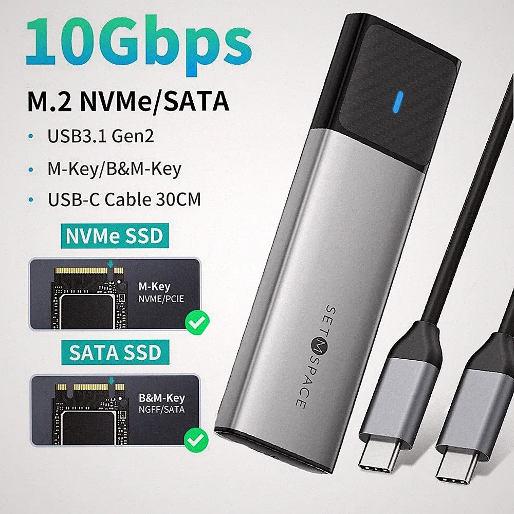 M.2 NVME/NGFF SATA Hard Drive Enclosure USB3.2 Gen2 10 Gbps SSD Case 4TB + Cable
