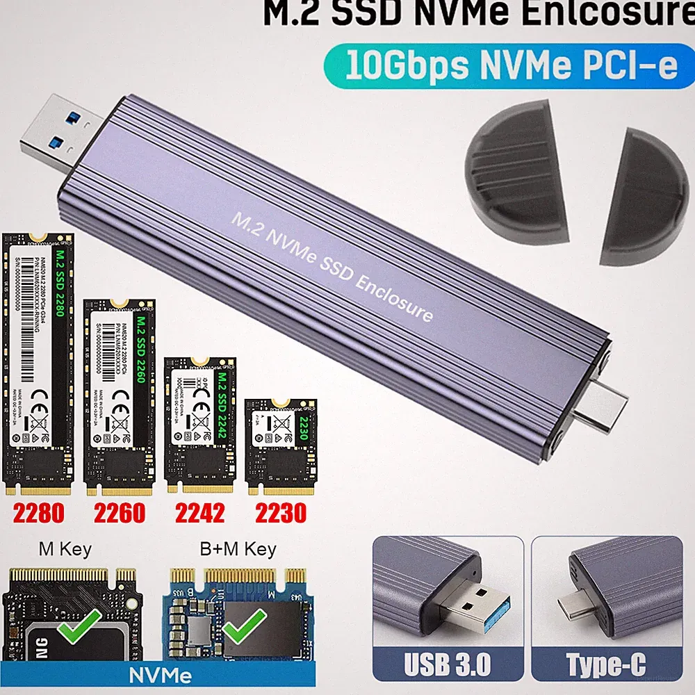 M.2 NVMe SSD To USB 3.1 Type C Drive External Enclosure Case Adapter 10 Gbps