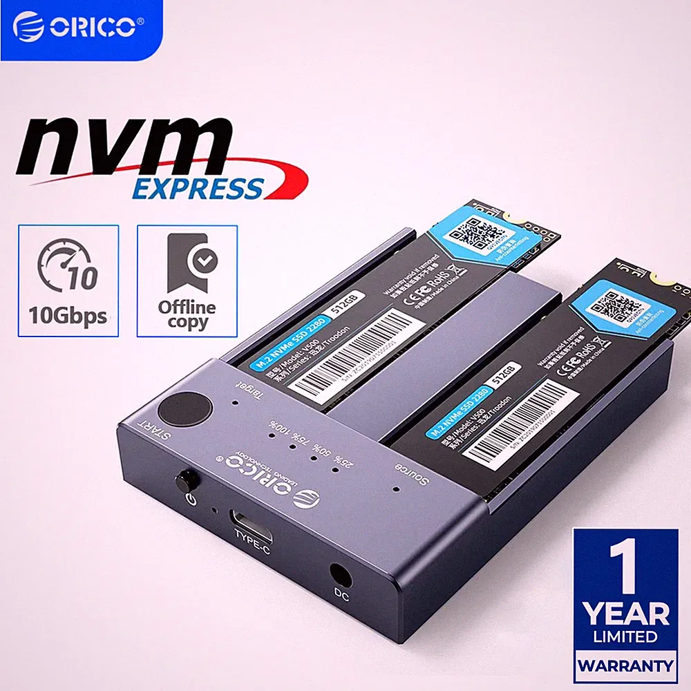 ORICO M.2 NVMe Cloner 2 Bay NVMe Dock Station USB C SSD Duplicator Offline Clon