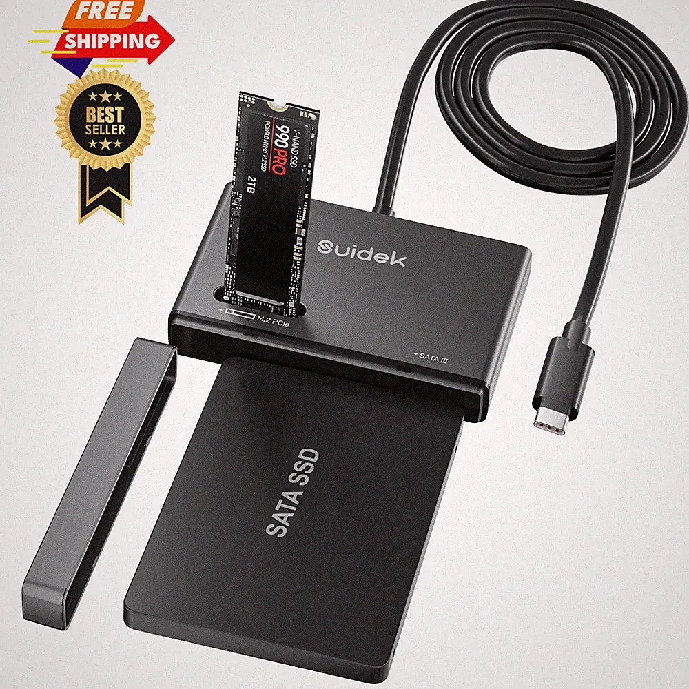 SUIDEK M.2 NVMe SSD Adapter, Type-C 10Gbps to and SATA Hard Drive Black